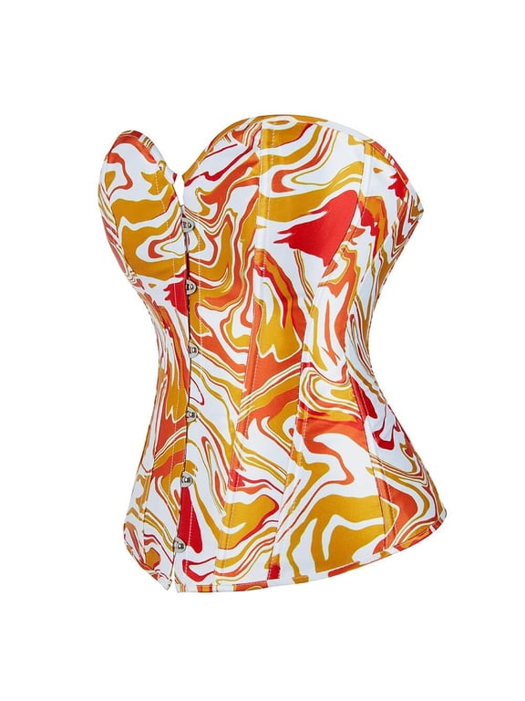 Women Renaissance Print party Corset Bustier Top Orange L
