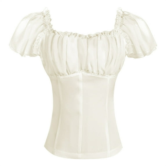 Women Renaissance Shirt Off Shoulder Flutter Short Sleeve Top 2025 Summer Square Neck Peasant Blouses Tunics