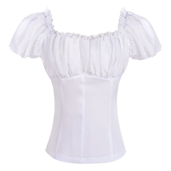 Women Renaissance Shirt Off Shoulder Flutter Short Sleeve Top Summer Square Neck Peasant Blouse