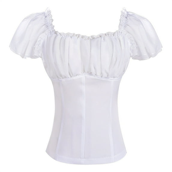 Women Renaissance Shirt Off Shoulder Flutter Short Sleeve Top 2025 Summer Square Neck Peasant Blouses Tunics