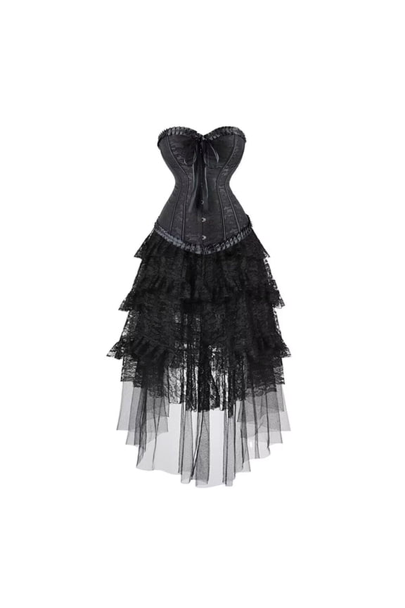Women Renaissance Strapless Bustier Corset with Tulle Skirt Black XXS