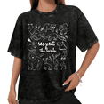thumbnail image 1 of Women Respect The Locals Wildlife Line Art Washed Graphic Tees T Shirt Tops Round Neck Cotton T Shirt Black S-2XL Plus Size, 1 of 5