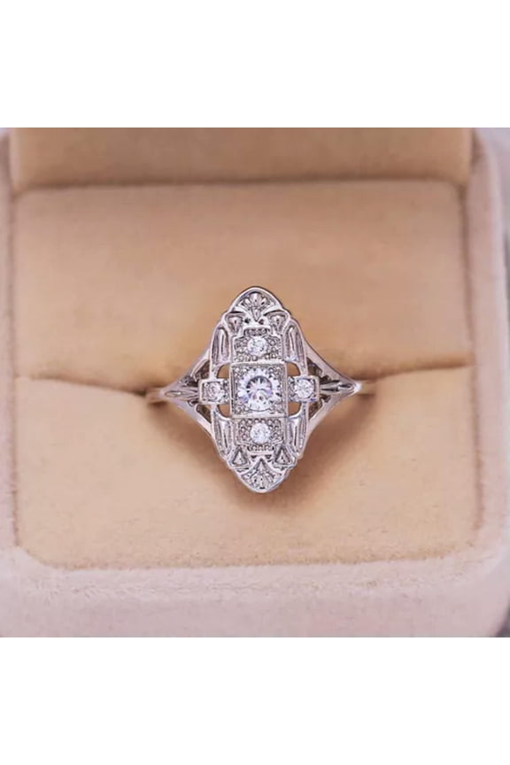 Women Retro 925 Silver Band Ring Jewelry Cubic Zircon Wedding Ring Sz 6-10
