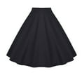 thumbnail image 1 of Women Retro A Line Pleated Midi Skirt Solid Cocktail Swing Skirt High Waist Knee Length Flared Skirt Black L, 1 of 2