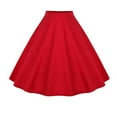 thumbnail image 1 of Women Retro A Line Pleated Midi Skirt Solid Cocktail Swing Skirt High Waist Knee Length Flared Skirt Red XXXL, 1 of 2
