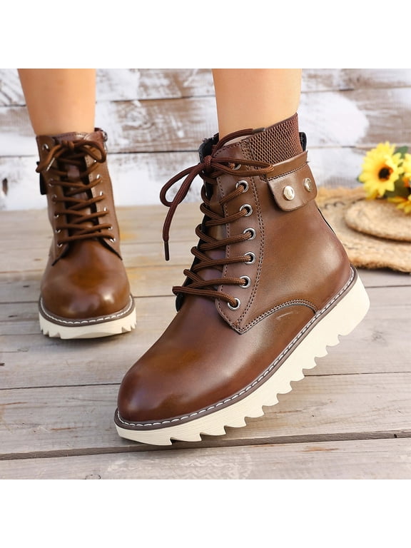 Made-to-Order Custom Pattern Ankle Boots,Women Retro Ankle Boots Arch Support Mid Calf Flat Combat Boots with Personalized Printed Design