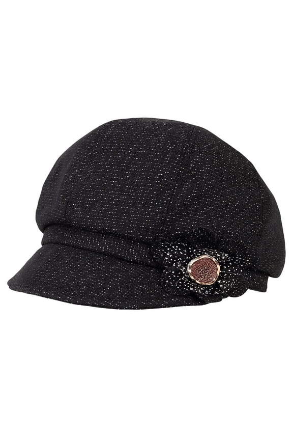 Women Retro Classic Visor Newsboy Cabbie Cap Beret Hats with Flower Buckle for Ladies Black