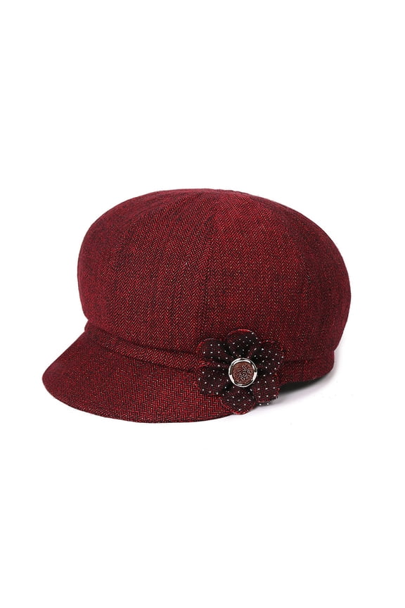 Women Retro Classic Visor Newsboy Cabbie Cap Beret Hats with Flower Buckle for Woman Ladies