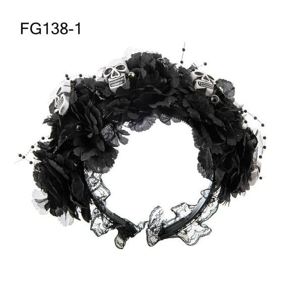 Women Retro Costume Cosplay Party Wedding Day of The Dead Flower Headpiece Halloween Rose Flower Headband Headwear Mexican Rose Flower Crown Headband FG138-1