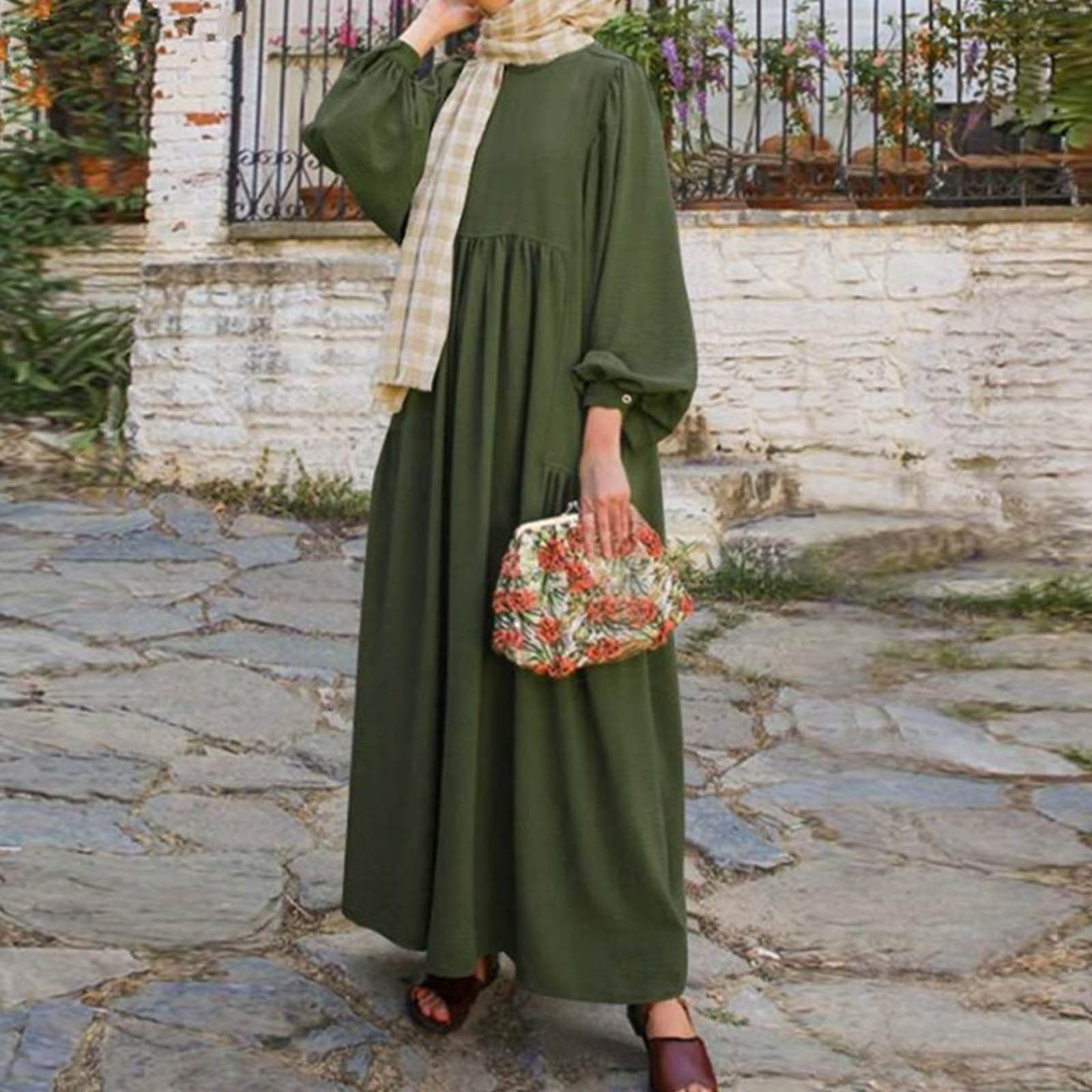 casual dresses in dubai Women Retro Dress Long Puff Sleeve Abaya Turkey Casual Clothing Dubai Dress  Dress Casual Summer Dresses Work Casual Concert Dresses Season Dress Knit  Dress Women Casual Sleeveless Floral Print Dress
