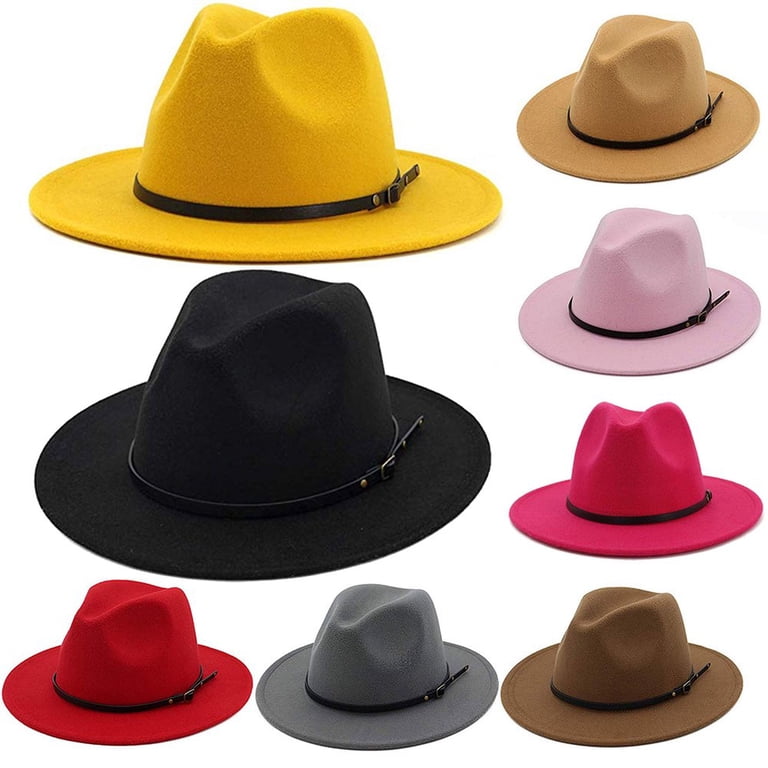 Women Retro Felt Wide Brim Floppy Panama Hat Belt Buckle  display picture 2