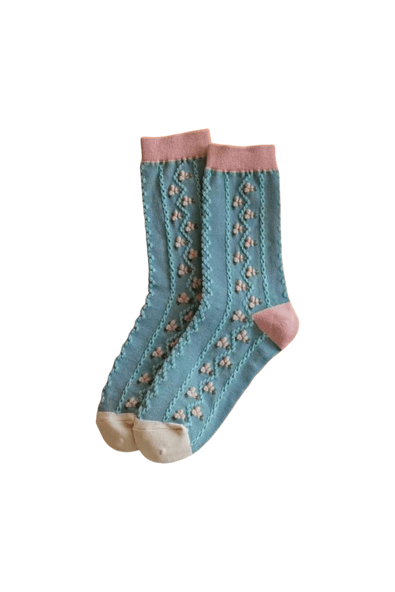 Women Retro Floral Cotton Socks Mid Tube Breathable Japanese Style
