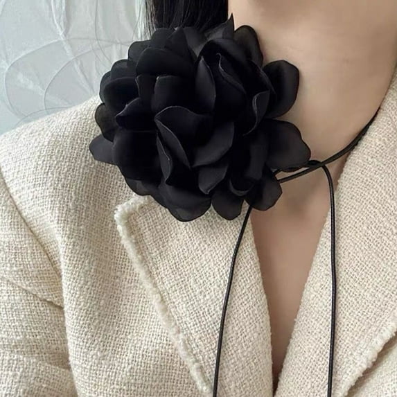 Women Retro Flower Choker Necklace,Solid Color Elegant Lace Adjustable Strappy Collar Necklace