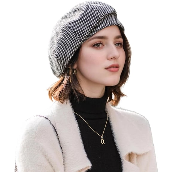 Women Retro Houndstooth Beret Hat Newsboy Caps Fashion Winter Knitted Wool French Style Painter Hats