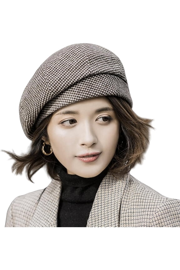 Women Retro Houndstooth Beret Hat Newsboy Caps Fashion Winter Knitted Wool French Style Painter Hats