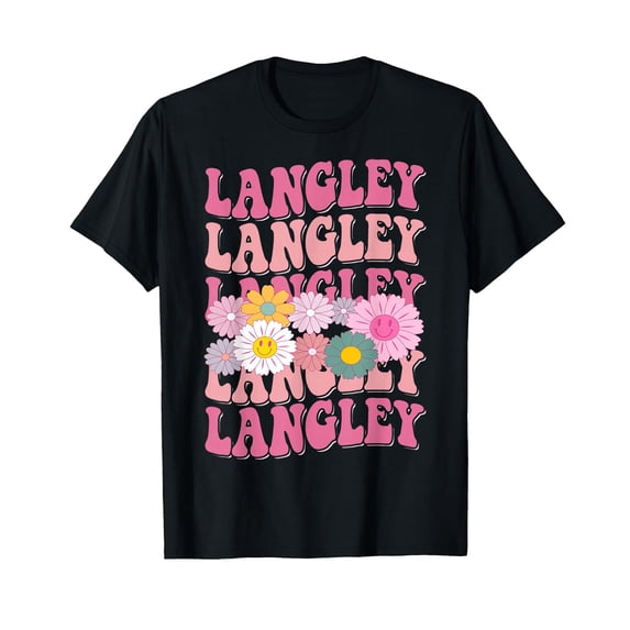 Women Retro Langley First Name Personalized Groovy 80's T-Shirt