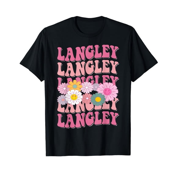 Women Retro Langley First Name Personalized Groovy 80's T-Shirt