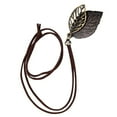 thumbnail image 1 of Women Retro Leaf Pendant Statement Necklace Long Leather Rope Chain 32 Inches Coffee, 1 of 9