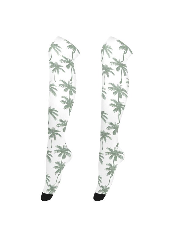 Women Retro Palm Tree Pattern Over Knee Thigh High Socks