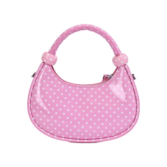 Women Retro Polka Dot Hobo Shoulder Bag, Glossy Leather Mini Crescent Handbag with Detachable Crossbody Strap, Fashion Casual Small Underarm Purse for Daily Shopping Dating Travel