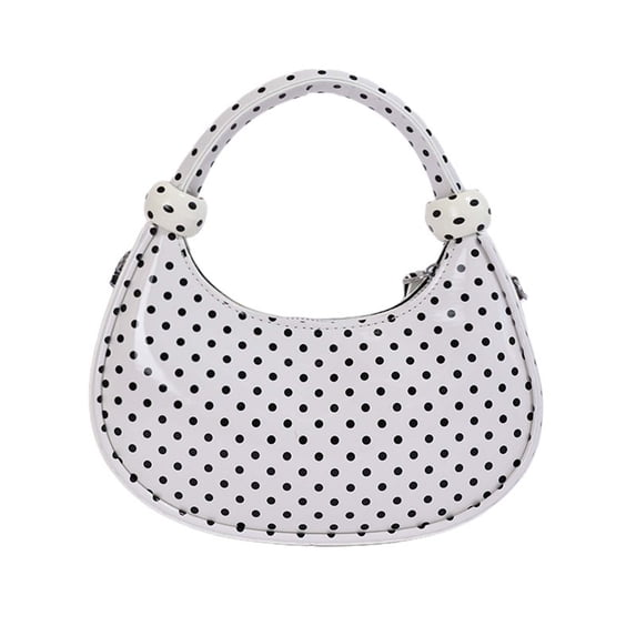 Women Retro Polka Dot Hobo Shoulder Bag, Glossy Leather Mini Crescent Handbag with Detachable Crossbody Strap, Fashion Casual Small Underarm Purse for Daily Shopping Dating Travel