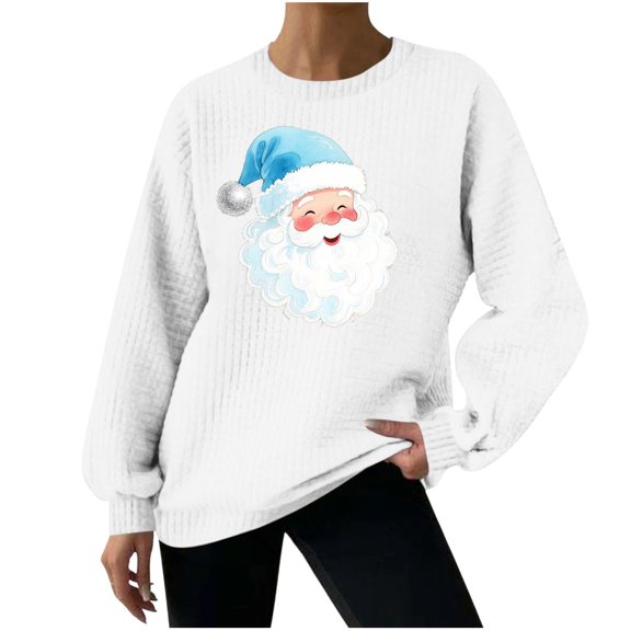 Women Retro Santa Christmas Sweatshirt Long Sleeve Graphic Pullover Top Vintage Holiday Party Crewneck Casual
