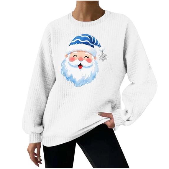 Women Retro Santa Christmas Sweatshirt Long Sleeve Graphic Pullover Top Vintage Holiday Party Crewneck Casual