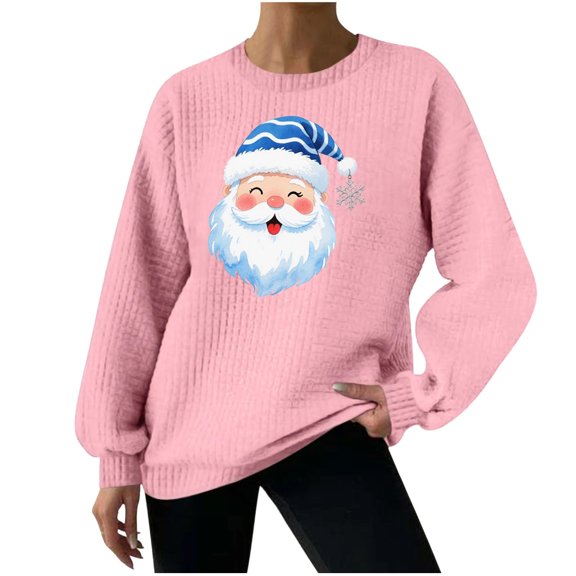 Women Retro Santa Christmas Sweatshirt Long Sleeve Graphic Pullover Top Vintage Holiday Party Crewneck Casual
