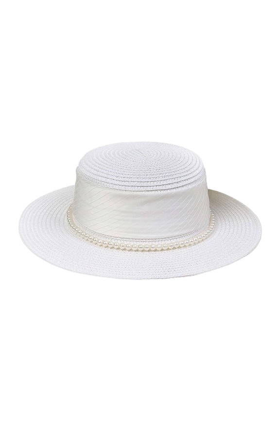 Women Retro Straw Hat Wide Brim Flat Top Summer Beach Sun Cap Vintage Breathable