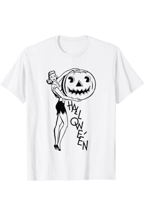 Women Retro Vintage Pin Up 50's Pumpkin Halloween Holiday T-Shirt, Size S-5XL