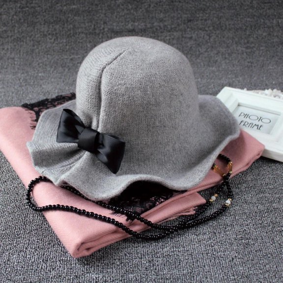 Women Retro Wool Bucket Hats Bow Winter Warm Basin Hat Fisherman Hat Cute Soft