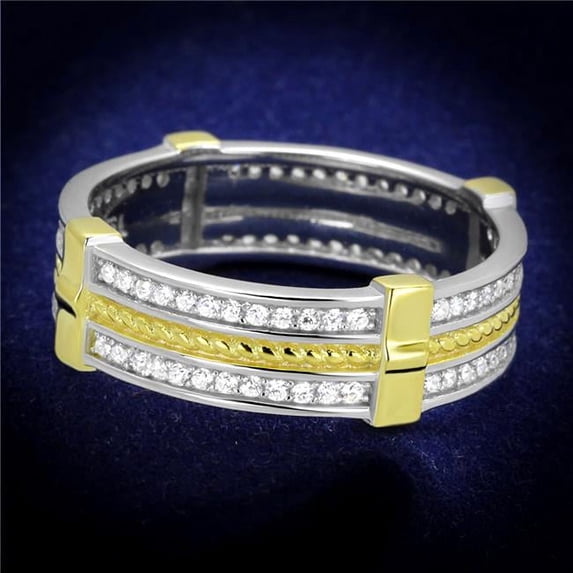 Women Reverse Two-Tone 925 Sterling Silver Ring with AAA Grade CZ in Clear - Size 9