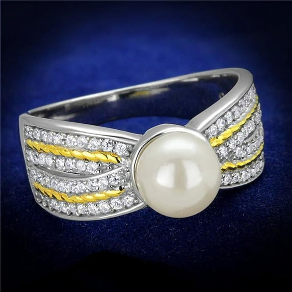 Women Reverse Two-Tone 925 Sterling Silver Ring with Synthetic in White - Size 6