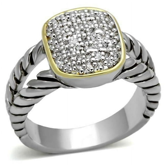 Women Reverse Two-Tone Brass Ring with AAA Grade CZ in Clear - Size 6