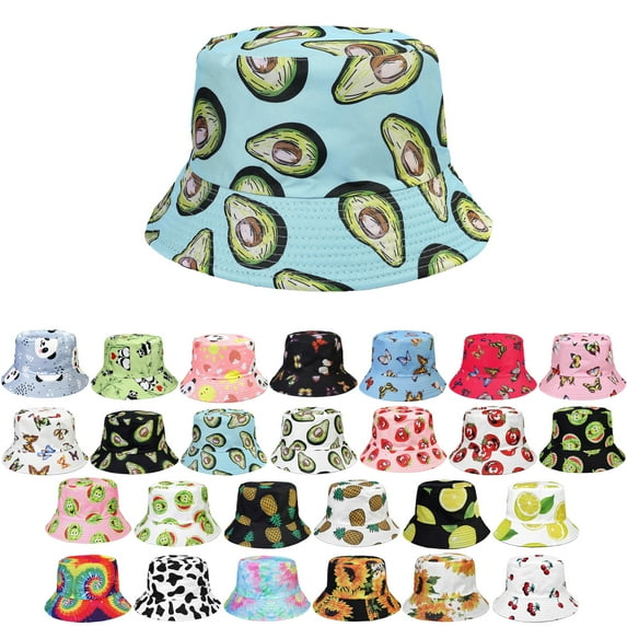 Women Reversible Bucket Hat Summer Travel Lightweight Foldable Beach Outdoor Hat - Blue Avocado