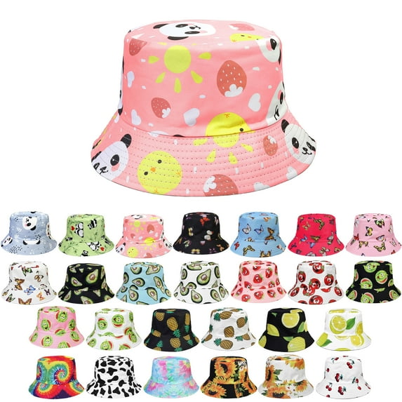 Women Reversible Bucket Hat Summer Travel Lightweight Foldable Beach Outdoor Hat - Pink Panda
