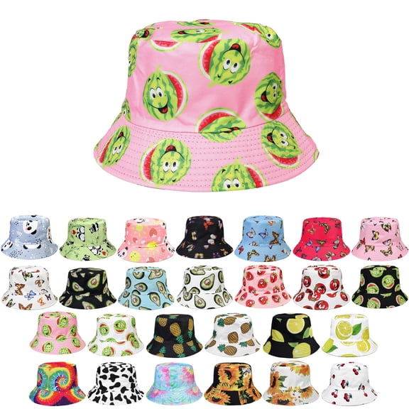 Women Reversible Bucket Hat Summer Travel Lightweight Foldable Beach Outdoor Hat - Pink Watermelon