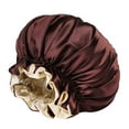 thumbnail image 1 of Women Reversible Double Satin Silk Bonnet for Curly Hair Bonnet Ruffled Elastic Sleep Cap for Curly Long Braids Natural Hair Night Care Daily Brown Free Size, 1 of 3