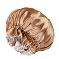 thumbnail image 1 of Women Reversible Double Satin Silk Bonnet for Curly Hair Bonnet Ruffled Elastic Sleep Cap for Curly Long Braids Natural Hair Night Care Daily Gold Free Size, 1 of 3