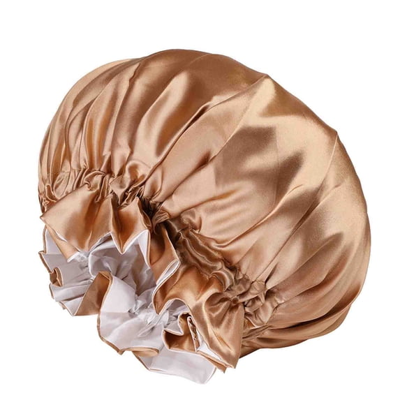 Women Reversible Double Satin Silk Bonnet for Curly Hair Bonnet Ruffled Elastic Sleep Cap for Curly Long Braids Natural Hair Night Care Daily Gold Free Size