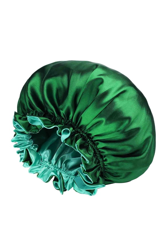 Women Reversible Double Satin Silk Bonnet for Curly Hair Bonnet Ruffled Elastic Sleep Cap for Curly Long Braids Natural Hair Night Care Daily Green Free Size