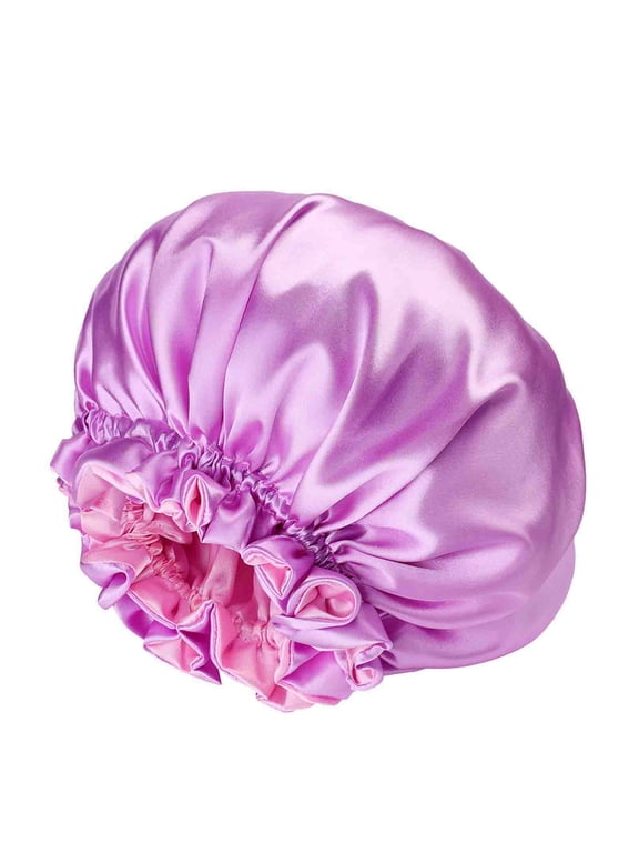 Women Reversible Double Satin Silk Bonnet for Curly Hair Bonnet Ruffled Elastic Sleep Cap for Curly Long Braids Natural Hair Night Care Daily Pink Free Size