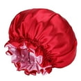 thumbnail image 1 of Women Reversible Double Satin Silk Bonnet for Curly Hair Bonnet Ruffled Elastic Sleep Cap for Curly Long Braids Natural Hair Night Care Daily Red Free Size, 1 of 3