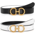 thumbnail image 1 of Women Reversible Leather Belt for Jeans Pants Fashion Ladies Belt with Gold Buckle, 1 of 9
