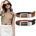 thumbnail image 1 of Women Reversible Leather Belt with Rotating Pin Buckle for Jeans Pants Dresses, 1 of 6