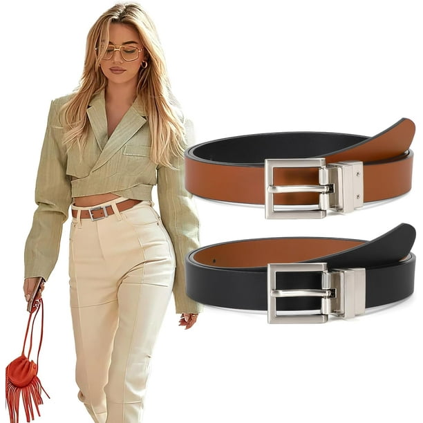Women Reversible Leather Belt with Rotating Pin Buckle for  display picture 3