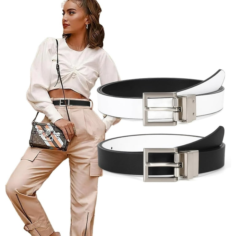 Leather Belt with Pin Buckle for Jeans Pants Dresses Women Black Leather Belt for Jeans Pants Dresses Black  main image 3