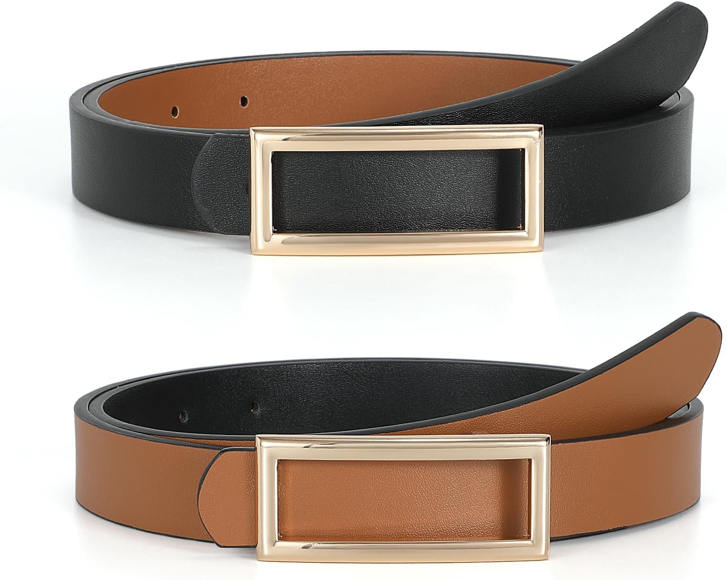 8649 Women Reversible Leather Belt For Jeans,fashion Gold Buckle Ladies Women Reversible Leather Belts for Jeans Pants Dresses  main image 4