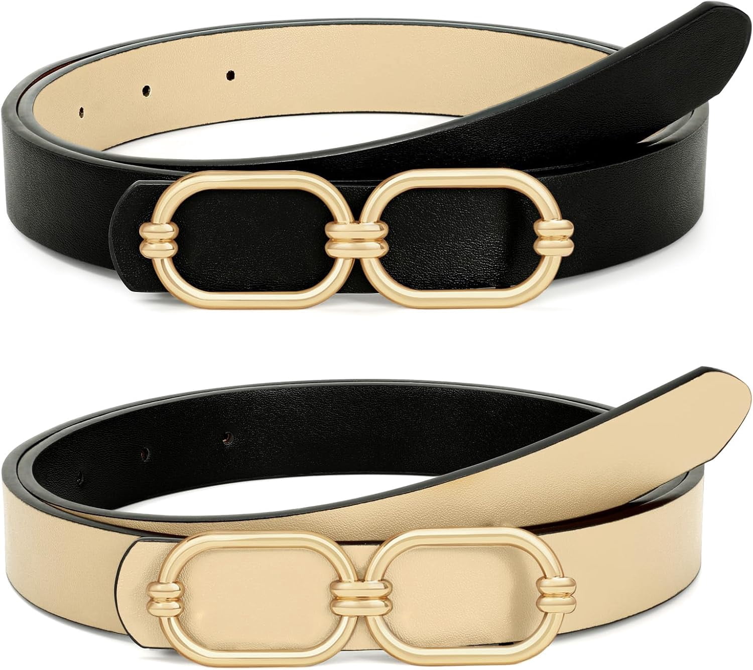 Reversible Genuine Leather Belt Thin Fashion Waist Belt with Gold Buckle Buy Taupe Ladies Reversible Belt Skinny Gold Buckle  main image 4