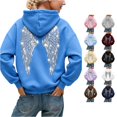 thumbnail image 1 of Women Rhinestone Angel Wing Back Print Hoodie Long Sleeve Pullover Sweatshirt Casual Oversized Loose Fit Hooded Top, 1 of 6